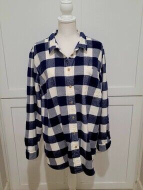 LL Bean Soft 100% Cotton Navy/White Buffalo Check Button-Up Shirt | Size XXL